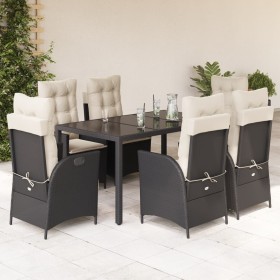 Set de comedor de jardín 7 pzas y cojines ratán sintético negro en Conjuntos de jardín | Comprar online en Foru.es