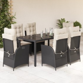 Set de comedor de jardín 7 pzas y cojines ratán sintético negro en Conjuntos de jardín | Comprar online en Foru.es