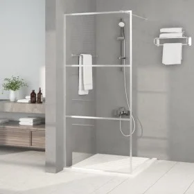 Silver transparent ESG glass shower screen 90x195 cm by , Shower walls and screens - Ref: Foro24-152116, Price: 155,32 €, Dis...