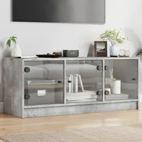 Mueble de TV con puertas de vidrio gris hormigón 102x37x42 cm de , Muebles TV - Ref: Foro24-836409, Precio: 66,71 €, Descuent...