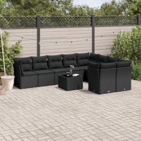 Set de sofás de jardín 10 pzas cojines ratán sintético negro de , Conjuntos de jardín - Ref: Foro24-3250014, Precio: 644,35 €...