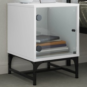 Mesita de noche con puerta de vidrio blanco 35x37x50 cm de , Mesitas de noche - Ref: Foro24-836518, Precio: 28,47 €, Descuent...