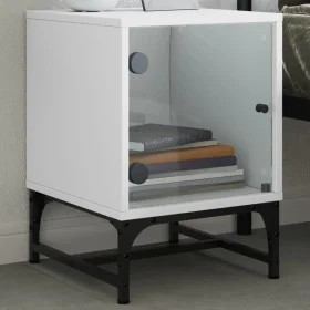 Mesita de noche con puerta de vidrio blanco 35x37x50 cm de , Mesitas de noche - Ref: Foro24-836518, Precio: 28,00 €, Descuent...