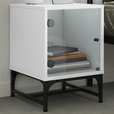 Mesita de noche con puerta de vidrio blanco 35x37x50 cm de , Mesitas de noche - Ref: Foro24-836518, Precio: 28,47 €, Descuent...