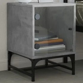Mesita de noche con puerta de vidrio gris hormigón 35x37x50 cm de , Mesitas de noche - Ref: Foro24-836524, Precio: 27,43 €, D...