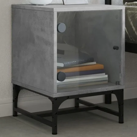 Mesita de noche con puerta de vidrio gris hormigón 35x37x50 cm de , Mesitas de noche - Ref: Foro24-836524, Precio: 27,43 €, D...
