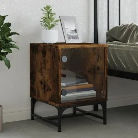 Mesita de noche con puerta de vidrio roble ahumado 35x37x50 cm de , Mesitas de noche - Ref: Foro24-836526, Precio: 27,20 €, D...