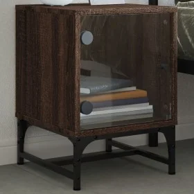 Mesita de noche con puerta de vidrio roble marrón 35x37x50 cm de , Mesitas de noche - Ref: Foro24-836530, Precio: 30,20 €, De...