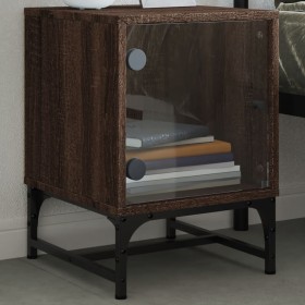 Mesita de noche con puerta de vidrio roble marrón 35x37x50 cm de , Mesitas de noche - Ref: Foro24-836530, Precio: 30,47 €, De...