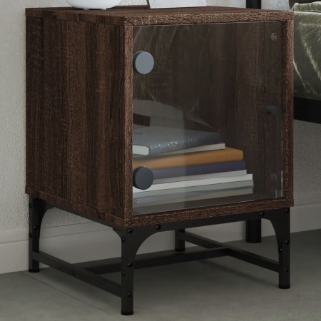 Mesita de noche con puerta de vidrio roble marrón 35x37x50 cm de , Mesitas de noche - Ref: Foro24-836530, Precio: 30,47 €, De...