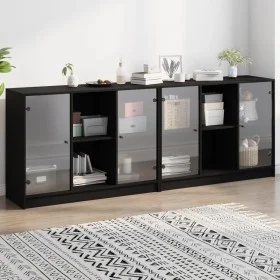 Estantería con puertas madera de ingeniería negro 204x37x75 cm de , Librerías y estanterías - Ref: Foro24-3206532, Precio: 20...