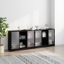 Estantería con puertas madera de ingeniería negro 204x37x75 cm de , Librerías y estanterías - Ref: Foro24-3206532, Precio: 20...