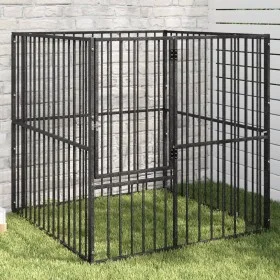 Corralito para perros con 4 paneles acero galvanizado negro de , Casetas para perros - Ref: Foro24-172210, Precio: 93,67 €, D...