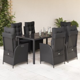 Set de comedor de jardín 7 pzas y cojines ratán sintético negro en Conjuntos de jardín | Comprar online en Foru.es
