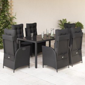 Set de comedor de jardín 7 pzas y cojines ratán sintético negro en Conjuntos de jardín | Comprar online en Foru.es