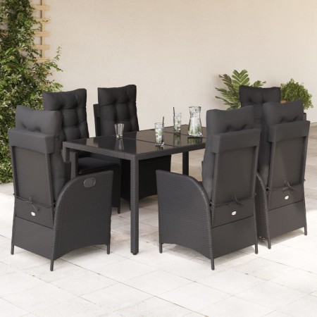 Set de comedor de jardín 7 pzas y cojines ratán sintético negro en Conjuntos de jardín | Comprar online en Foru.es
