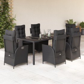 Set de comedor de jardín 7 pzas y cojines ratán sintético negro en Conjuntos de jardín | Comprar online en Foru.es