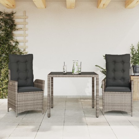 Set comedor de jardín 3 piezas con cojines ratán sintético gris en Conjuntos de jardín | Comprar online en Foru.es