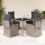 Set comedor de jardín 5 piezas con cojines ratán sintético gris en Conjuntos de jardín | Comprar online en Foru.es