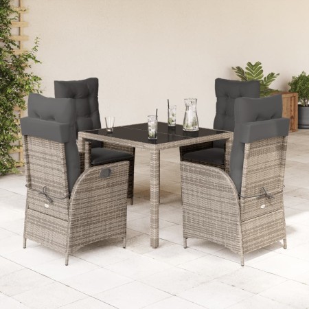 Set comedor de jardín 5 piezas con cojines ratán sintético gris en Conjuntos de jardín | Comprar online en Foru.es