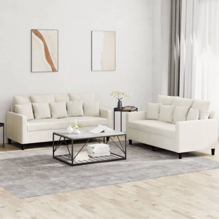 Juego de sofás con cojines 2 piezas terciopelo crema de , Sofás - Ref: Foro24-3201708, Precio: 455,94 €, Descuento: %