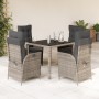 Set comedor de jardín 5 piezas con cojines ratán sintético gris en Conjuntos de jardín | Comprar online en Foru.es