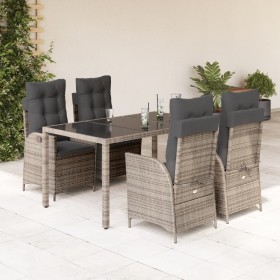 Set comedor de jardín 5 piezas con cojines ratán sintético gris en Conjuntos de jardín | Comprar online en Foru.es