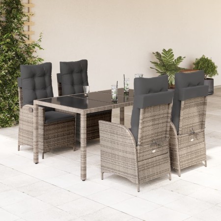 Set comedor de jardín 5 piezas con cojines ratán sintético gris en Conjuntos de jardín | Comprar online en Foru.es