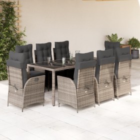 Set comedor jardín 9 pzas y cojines ratán sintético gris en Conjuntos de jardín | Comprar online en Foru.es