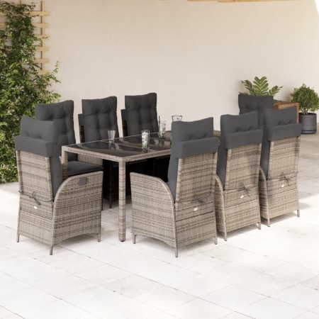 Set comedor jardín 9 pzas y cojines ratán sintético gris en Conjuntos de jardín | Comprar online en Foru.es