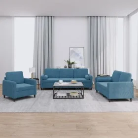 Juego de sofás con cojines 3 piezas terciopelo azul de , Sofás - Ref: Foro24-3201963, Precio: 746,73 €, Descuento: %