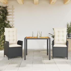 Set comedor de jardín 3 pzas con cojines ratán sintético negro en Conjuntos de jardín | Comprar online en Foru.es