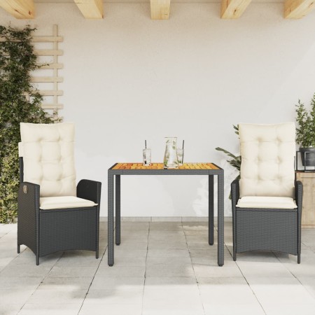 Set comedor de jardín 3 pzas con cojines ratán sintético negro en Conjuntos de jardín | Comprar online en Foru.es