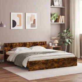 Estructura de cama con cabecero roble ahumado 180x200 cm de , Camas y somieres - Ref: Foro24-3207466, Precio: 199,66 €, Descu...