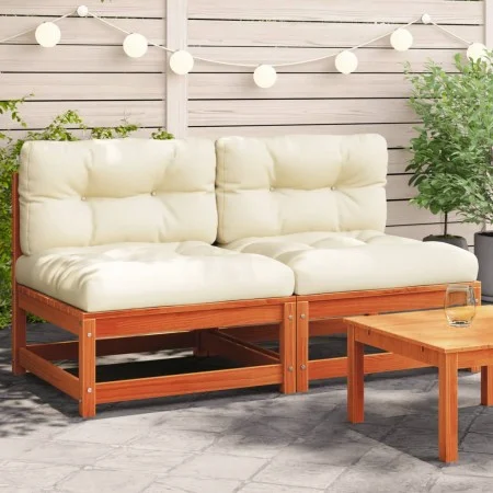 Garden sofas without armrest cushions 2 units brown waxed wood by , Modular outdoor sofas - Ref: Foro24-838090, Price: 145,48...
