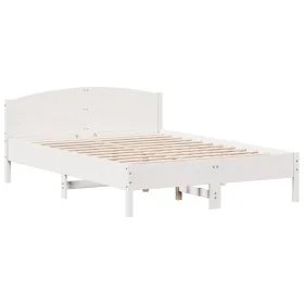 Bed frame with white pine wood headboard 140x200 cm by , Beds and slatted bases - Ref: Foro24-842595, Price: 135,12 €, Discou...