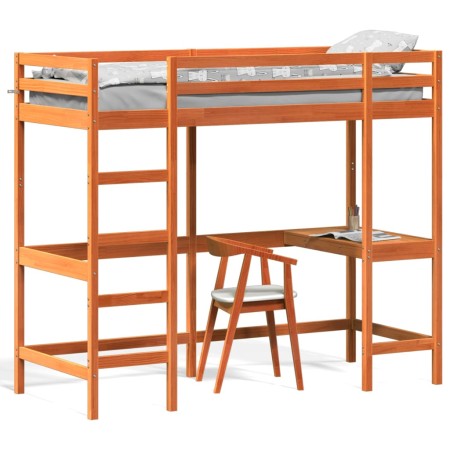 Cama alta con escritorio madera maciza pino marrón 75x190 cm de , Camas y somieres - Ref: Foro24-842865, Precio: 204,25 €, De...