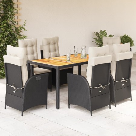Set de comedor de jardín 7 pzas y cojines ratán sintético negro en Conjuntos de jardín | Comprar online en Foru.es