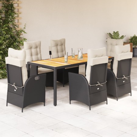 Set de comedor de jardín 7 pzas y cojines ratán sintético negro en Conjuntos de jardín | Comprar online en Foru.es