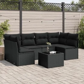 Set de comedor de jardín 7 pzas y cojines ratán sintético negro de , Conjuntos de jardín - Ref: Foro24-3249234, Precio: 425,6...