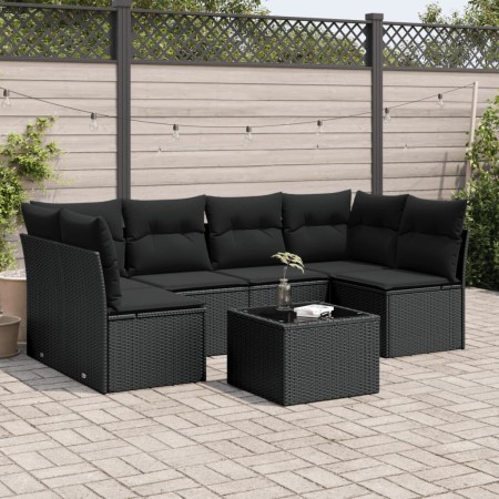 Set de comedor de jardín 7 pzas y cojines ratán sintético negro de , Conjuntos de jardín - Ref: Foro24-3249234, Precio: 433,3...