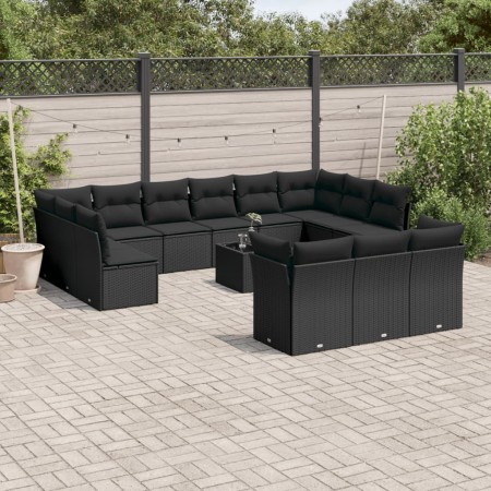 Set sofás de jardín 14 pzas con cojines ratán sintético negro de , Conjuntos de jardín - Ref: Foro24-3250294, Precio: 926,55 ...
