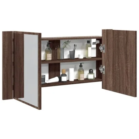 Armario espejo de baño LED acrílico marrón roble 90x12x45 cm de , Tocadores de baño - Ref: Foro24-834969, Precio: 56,81 €, De...