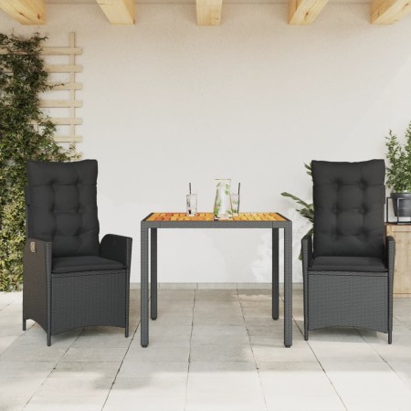 Set comedor de jardín 3 pzas con cojines ratán sintético negro en Conjuntos de jardín | Comprar online en Foru.es