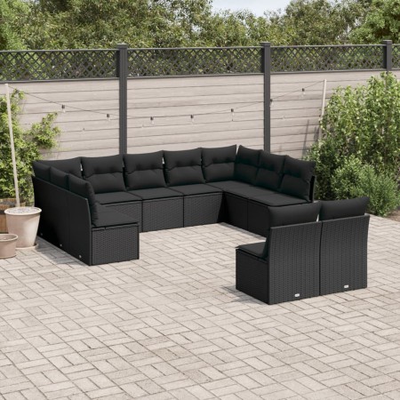 Set de sofás de jardín 11 pzas y cojines ratán sintético negro de , Conjuntos de jardín - Ref: Foro24-3250184, Precio: 626,79...