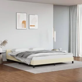 Estructura de cama con cabecero cuero sintético crema 160x200cm de , Camas y somieres - Ref: Foro24-347509, Precio: 124,96 €,...