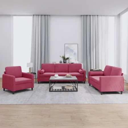 Juego de sofás con cojines 3 piezas terciopelo rojo tinto de , Sofás - Ref: Foro24-3201958, Precio: 672,95 €, Descuento: %