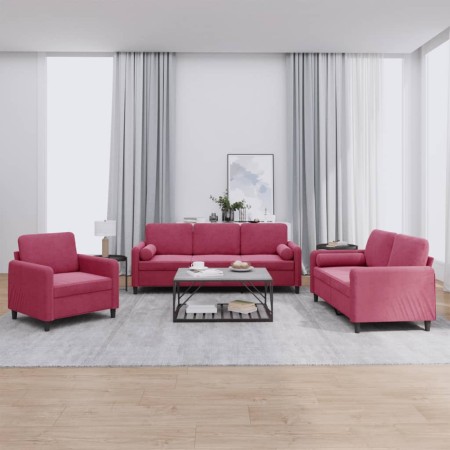 Juego de sofás con cojines 3 piezas terciopelo rojo tinto de , Sofás - Ref: Foro24-3201958, Precio: 684,27 €, Descuento: %