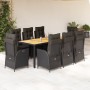 Set de comedor de jardín 9 pzas y cojines ratán sintético negro en Conjuntos de jardín | Comprar online en Foru.es