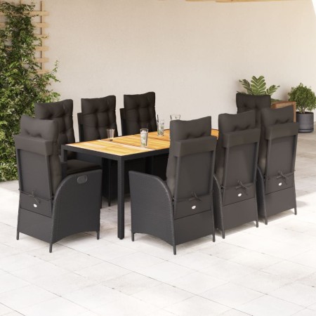 Set de comedor de jardín 9 pzas y cojines ratán sintético negro en Conjuntos de jardín | Comprar online en Foru.es